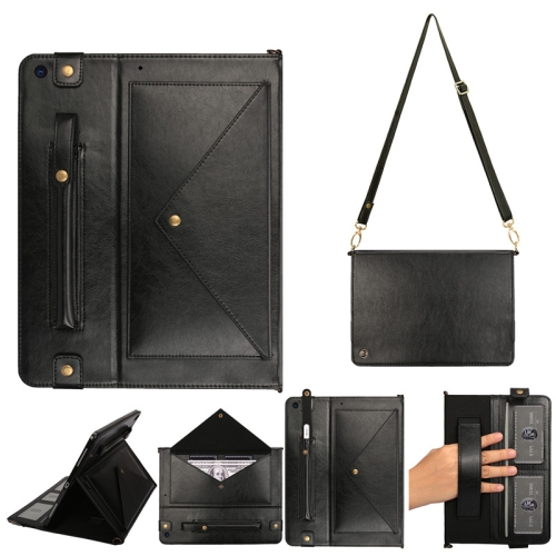 

For iPad 10.2 inch Envelope Horizontal Flip PU Leather Case with Card Slots & Pen Slots & Holder & Wallet & Photo Frame & Shoulder Strap(Black)