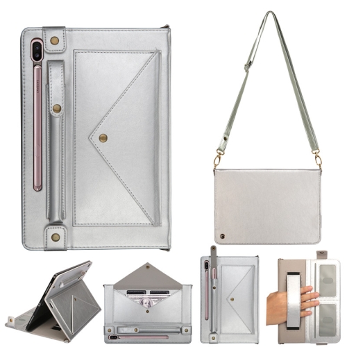 

For Galaxy Tab S6 10.5 / T860 / 865 Envelope Horizontal Flip PU Leather Case with Card Slots & Pen Slots & Holder & Wallet & Photo Frame & Shoulder Strap(Silver)