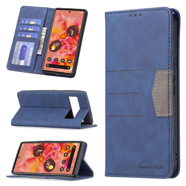 

For Google Pixel 6 Magnetic Splicing Leather Phone Case(Blue)
