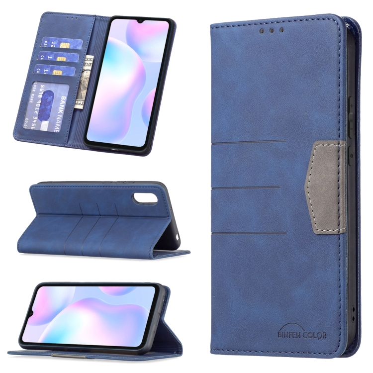 

For Xiaomi Redmi 9A Magnetic Splicing Leather Phone Case(Blue)