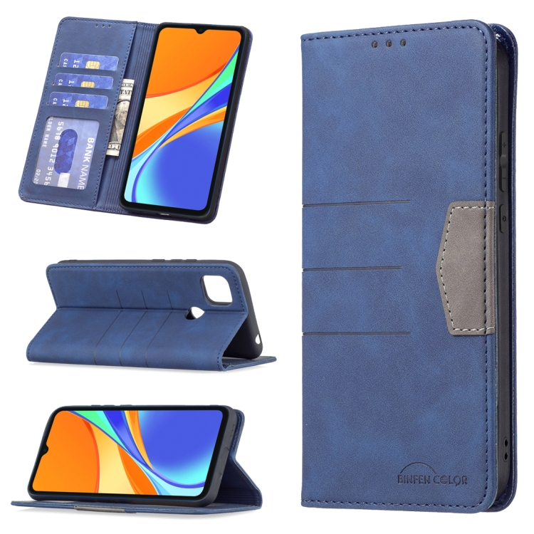 

For Xiaomi Redmi 9C Magnetic Splicing Leather Phone Case(Blue)