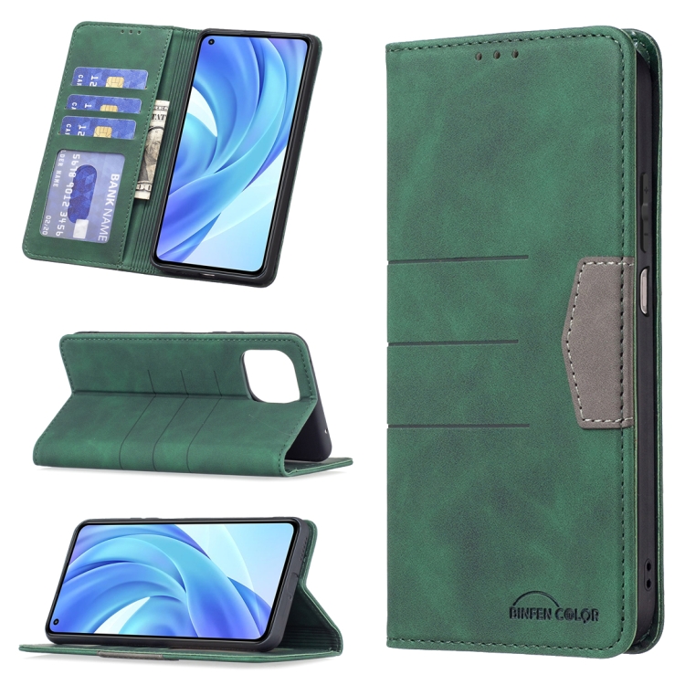 

For Xiaomi Mi 11 Lite Magnetic Splicing Leather Phone Case(Green)