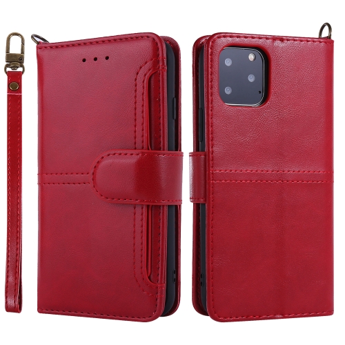 

For iPhone 11 Pro Max Lambskin Texture Horizontal Flip PU Leather Case with Holder & Card Slots & Frame & Lanyard(Red)