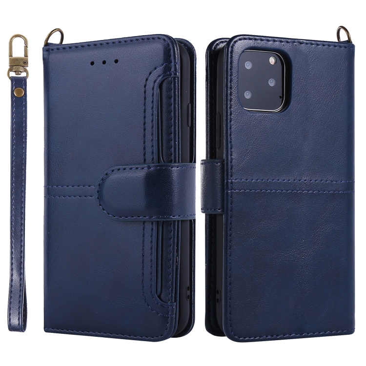 

For iPhone 11 Pro Max Lambskin Texture Horizontal Flip PU Leather Case with Holder & Card Slots & Frame & Lanyard(Dark Blue)