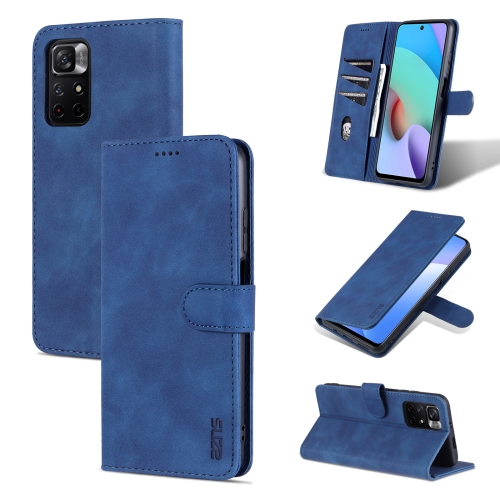 

For Xiaomi Redmi Note 11 / Poco M4 Pro 5G AZNS Skin Feel Calf Texture Horizontal Flip Leather Phone Case with Card Slots & Holder & Wallet(Blue)