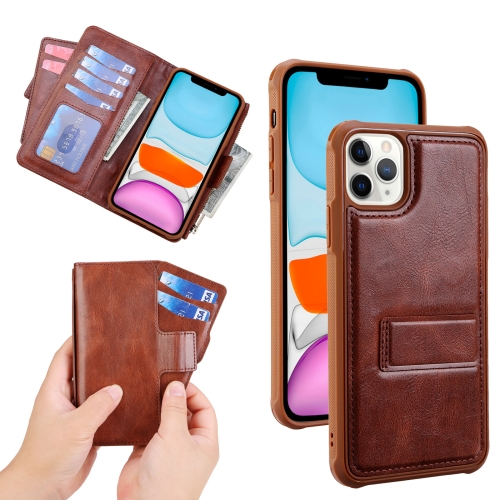 

JDK-A1 Series Zipper Wallet Flip Leather Phone Case For iPhone 12 Pro Max(Brown)