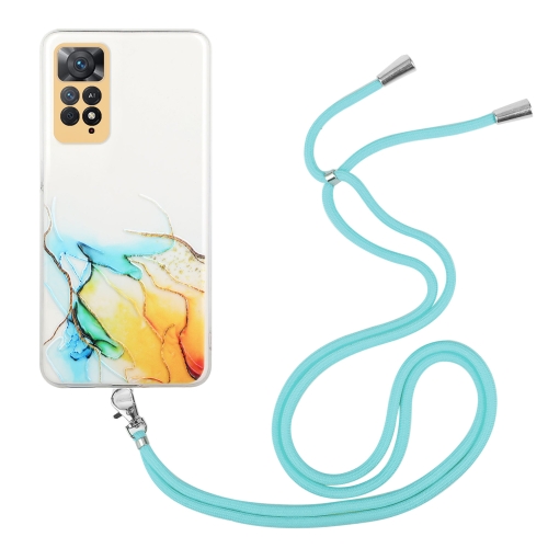 

For Xiaomi Redmi Note 11 Hollow Marble Pattern TPU Shockproof Phone Case with Neck Strap Rope(Yellow)