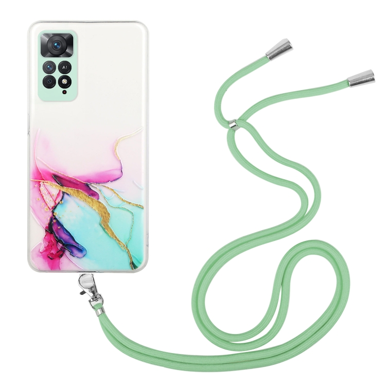

For Xiaomi Redmi Note 11 Pro Hollow Marble Pattern TPU Shockproof Phone Case with Neck Strap Rope(Green)