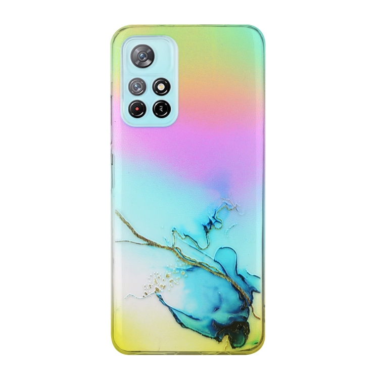 

For Xiaomi Redmi Note 11 Laser Marble Pattern Clear TPU Protective Phone Case(Blue)