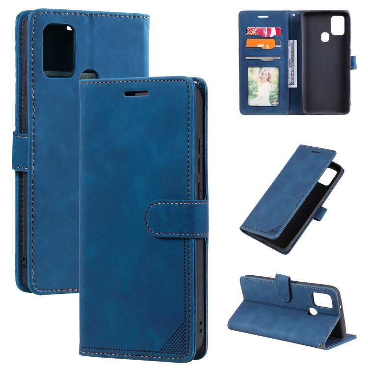 

For Samsung Galaxy A21s Skin Feel Anti-theft Brush Horizontal Flip Leather Phone Case(Blue)