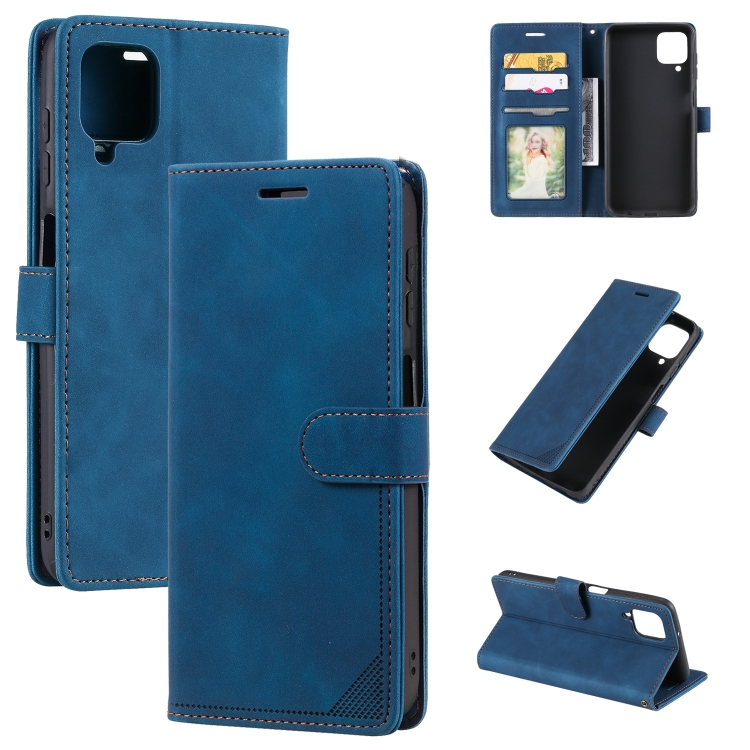 

For Samsung Galaxy A12 Skin Feel Anti-theft Brush Horizontal Flip Leather Phone Case(Blue)