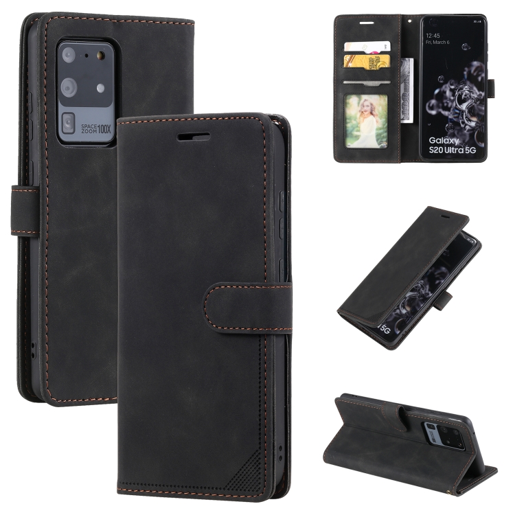 

For Samsung Galaxy S20 Ultra Skin Feel Anti-theft Brush Horizontal Flip Leather Phone Case(Black)