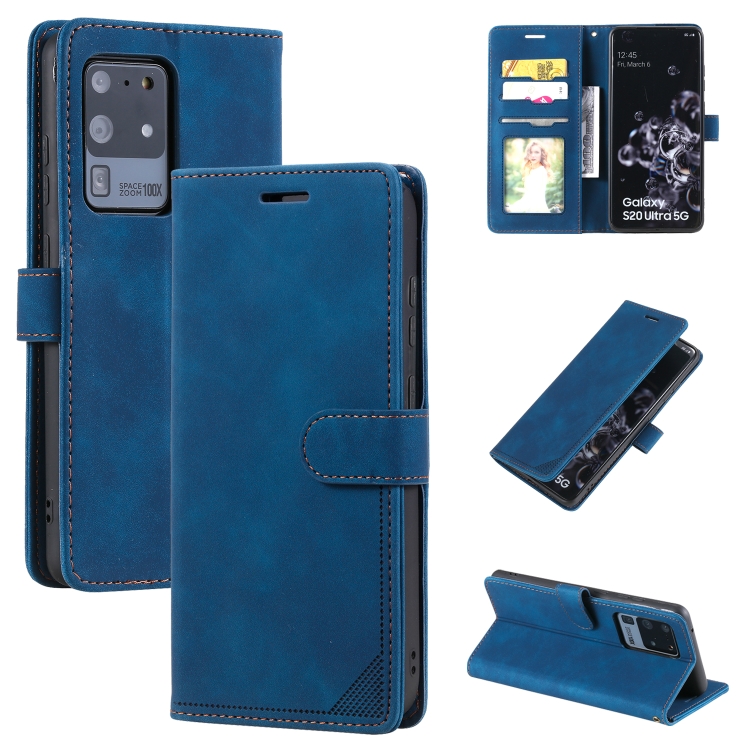 

For Samsung Galaxy S20 Ultra Skin Feel Anti-theft Brush Horizontal Flip Leather Phone Case(Blue)