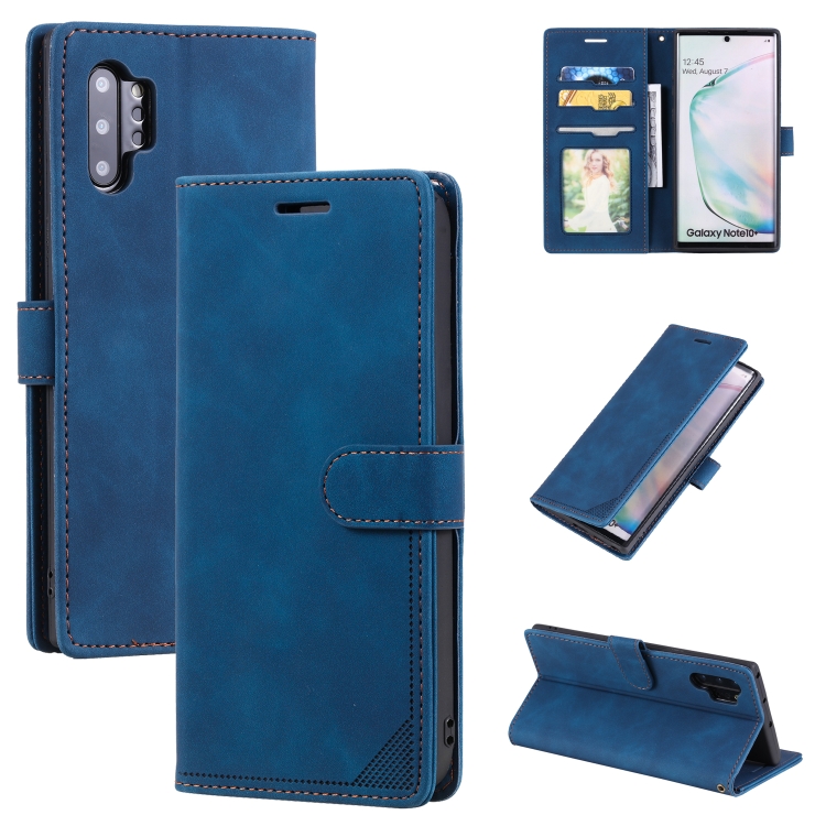 

For Samsung Galaxy Note10+ Skin Feel Anti-theft Brush Horizontal Flip Leather Phone Case(Blue)