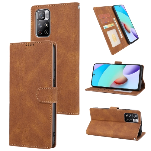 

For Xiaomi Redmi Note 11 / Poco M4 Pro 5G Fantasy Classic Skin-feel Calfskin Texture Magnetic Buckle Horizontal Flip PU Phone Leather Case with Holder & Card Slot & Wallet(Brown)