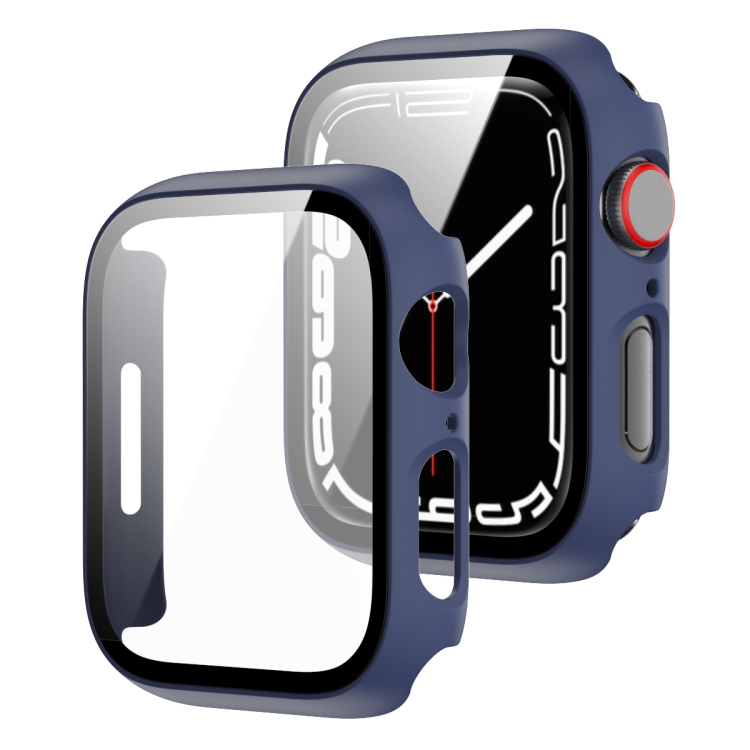 

2 in 1 PC Frame + Tempered Glass Protector Case For Apple Watch Series 7 41mm(Blue)