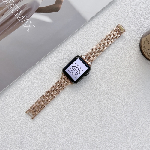 

Five Baht Stripes Stainless Steel Strap Watchband For Apple Watch Series 7 45mm / 6&SE&5&4 44mm / 3&2&1 42mm(Rose Gold)