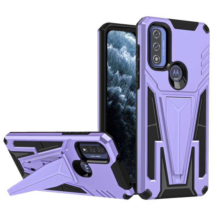 

For Motorola Moto G Pure Super V Armor PC + TPU Shockproof Phone Case with Invisible Holder(Purple)