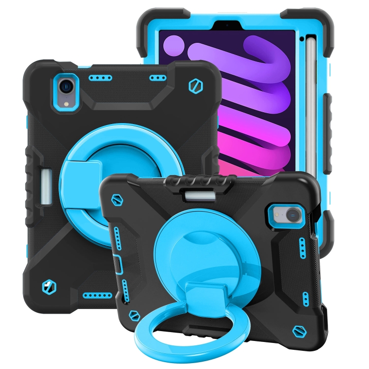 

Silicone + PC Tablet Case with Strap & Holder & Pen Slot For iPad mini 6(Black + Blue)