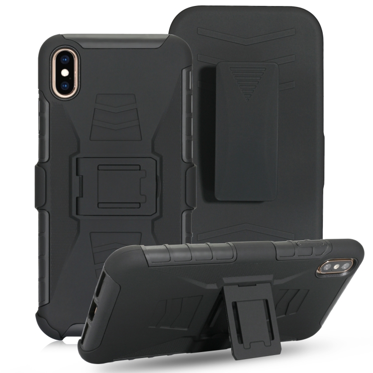 

For iPhone XS / X PC + Silicone Back Clip Sliding Sleeve Protective Case(Black)