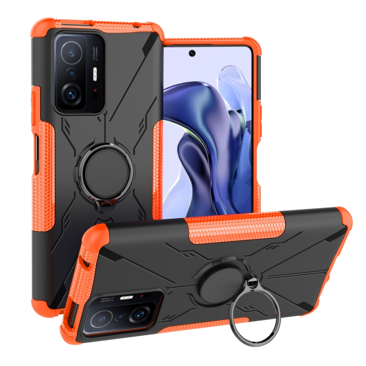 

For Xiaomi 11T Armor Bear Shockproof PC + TPU Phone Case with Ring Holder(Orange)
