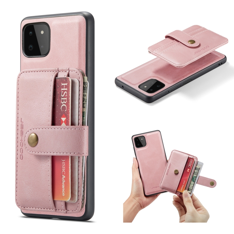 

For Samsung Galaxy A22 5G JEEHOOD RFID Blocking Anti-Theft Magnetic PU + TPU Phone Case with Card Slot(Pink)