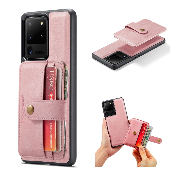 

For Samsung Galaxy S20 JEEHOOD RFID Blocking Anti-Theft Magnetic PU + TPU Phone Case with Card Slot(Pink)