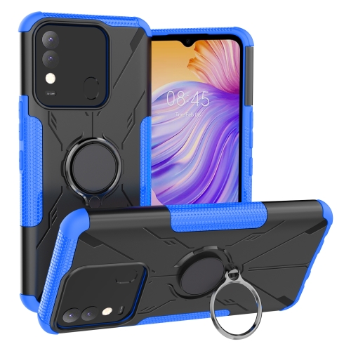 

For Tecno Spark 8 Armor Bear Shockproof PC + TPU Phone Case with Ring Holder(Blue)