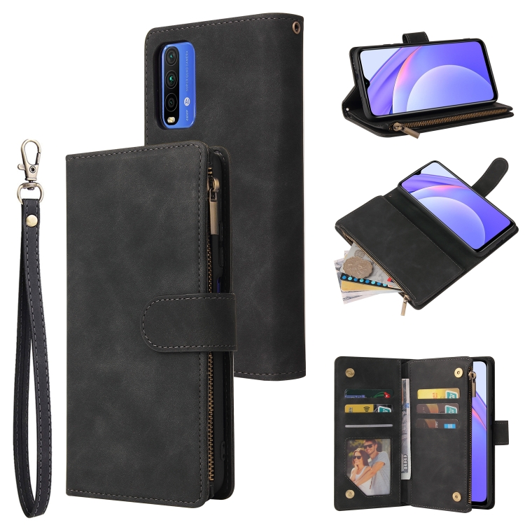 

For Xiaomi Redmi Note 9 4G Multifunctional Phone Leather Case with Card Slot & Holder & Zipper Wallet & Photo Frame(Black)