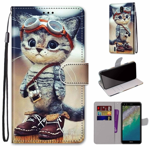 

For Nokia C01 Plus Coloured Drawing Cross Texture Horizontal Flip PU Phone Leather Case with Holder & Card Slots & Wallet & Lanyard(Colorful Layer(Leather Shoes Cat)