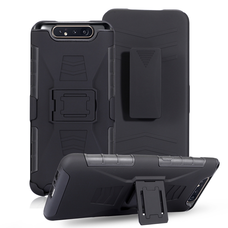 

For Galaxy A80 / A90 PC + Silicone Back Clip Sliding Sleeve Protective Case(Black)