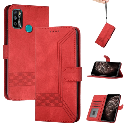 

For Infinix Hot 9 Play Cubic Skin Feel Flip Leather Phone Case(Red)