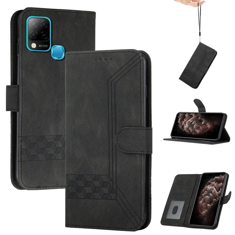 

For Infinix Hot 10s Cubic Skin Feel Flip Leather Phone Case(Black)