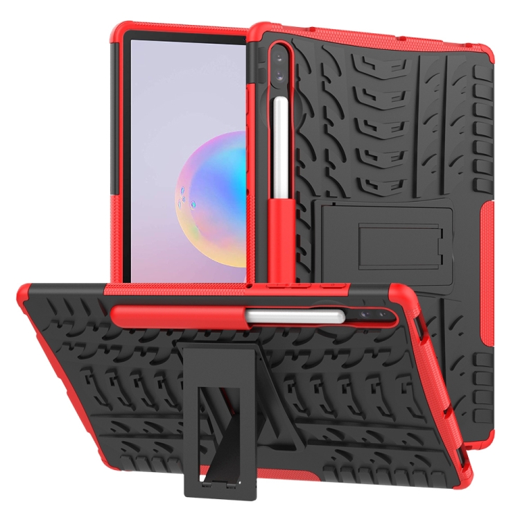 

For Galaxy Tab S6 Tire Texture TPU + PC Shockproof Case with Holder(Red)