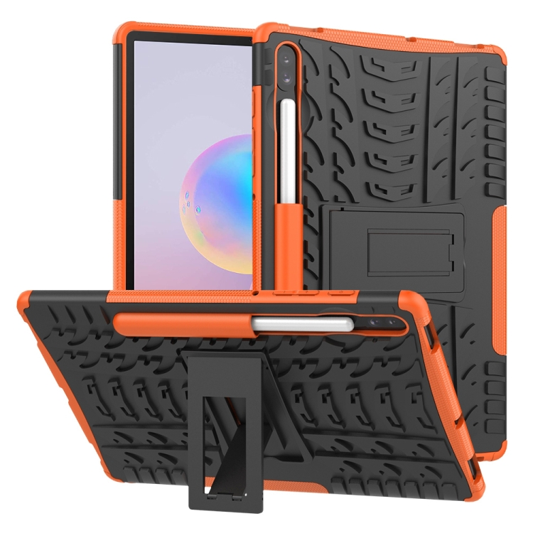 

For Galaxy Tab S6 Tire Texture TPU + PC Shockproof Case with Holder(Orange)
