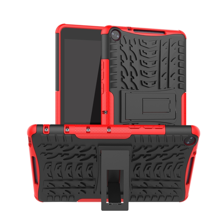 

For Huawei MediaPad M5 Lite 8 Tire Texture TPU + PC Shockproof Case with Holder(Red)