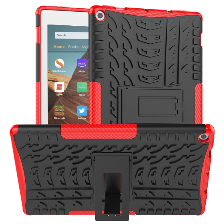 

For Amazon Kindle Fire HD 10 2019 Tire Texture TPU + PC Shockproof Case with Holder(Red)