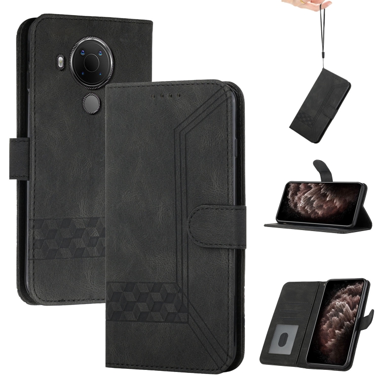 

For Nokia 3.4 / 5.4 Cubic Skin Feel Flip Leather Phone Case(Black)