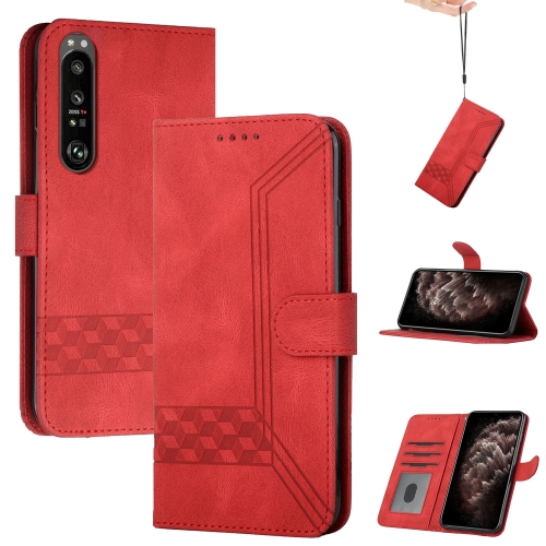 

For Sony Xperia 5 III Cubic Skin Feel Flip Leather Phone Case(Red)