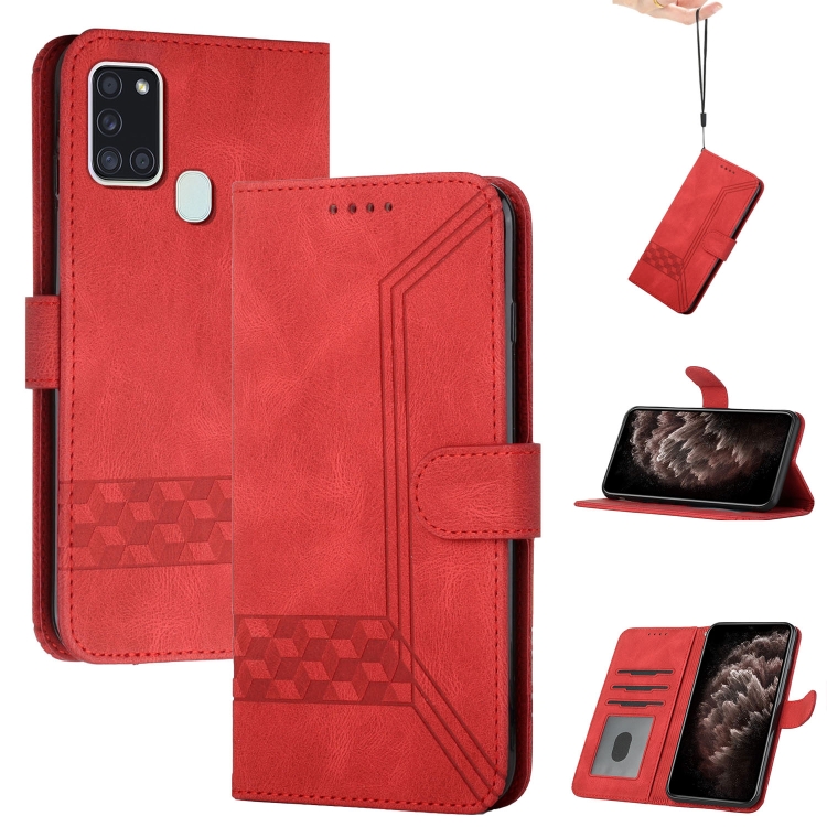 

For Samsung Galaxy A21s Cubic Skin Feel Flip Leather Phone Case(Red)
