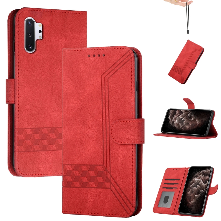 

For Samsung Galaxy Note10+ Cubic Skin Feel Flip Leather Phone Case(Red)