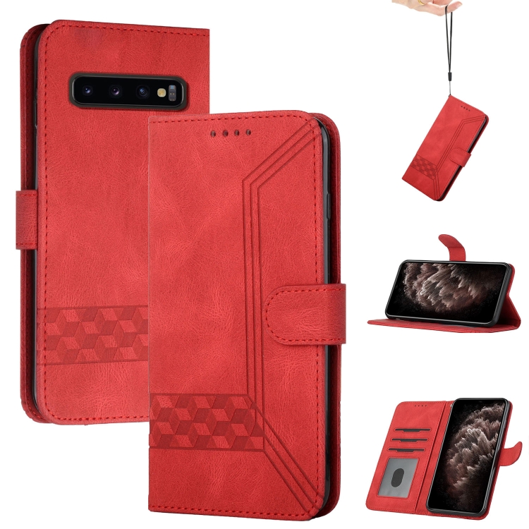 

For Samsung Galaxy S10 Cubic Skin Feel Flip Leather Phone Case(Red)