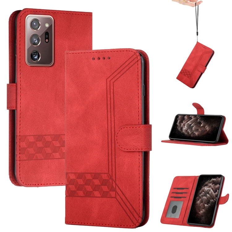 

For Samsung Galaxy S20 Ultra Cubic Skin Feel Flip Leather Phone Case(Red)