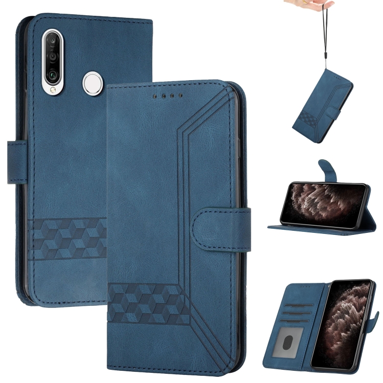 

For Huawei Y9 2019 Cubic Skin Feel Flip Leather Phone Case(Royal Blue)