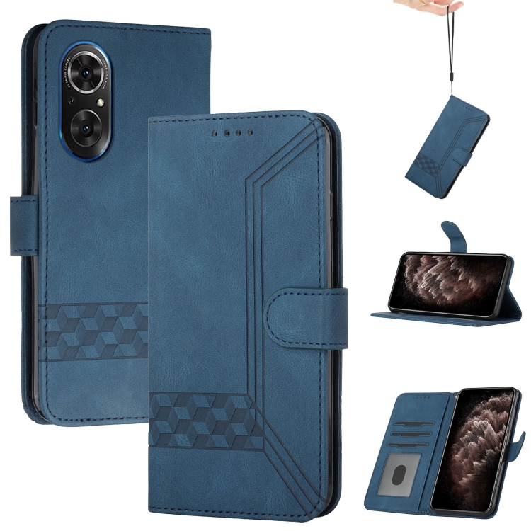 

For Honor 50 Pro Cubic Skin Feel Flip Leather Phone Case(Royal Blue)