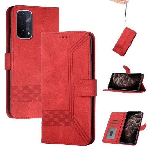 

For OPPO A54 4G Cubic Skin Feel Flip Leather Phone Case(Red)