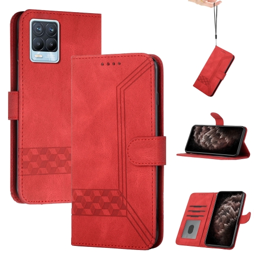 

For OPPO Realme 8 5G Cubic Skin Feel Flip Leather Phone Case(Red)