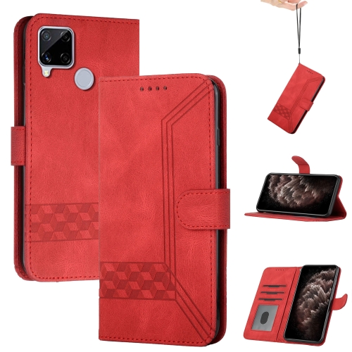 

For OPPO Realme C12 / C15 Cubic Skin Feel Flip Leather Phone Case(Red)