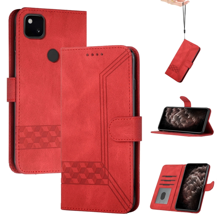

For Google Pixel 4a Cubic Skin Feel Flip Leather Phone Case(Red)