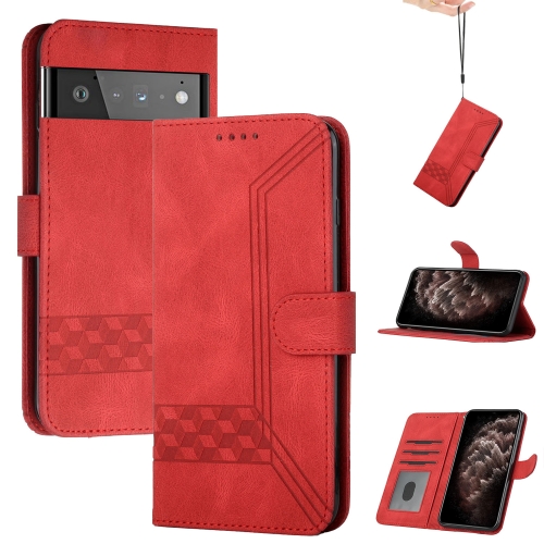 

For Google Pixel 6 Cubic Skin Feel Flip Leather Phone Case(Red)